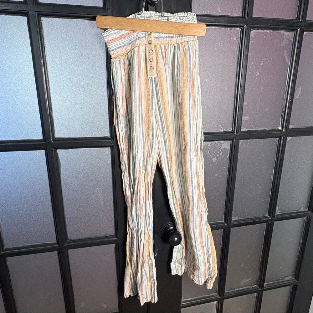 Indigo Rein Smocked Wide Leg Pants Striped Boho Beach Gauze Small